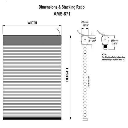 With 2” wide headrail and 1” wide cellular (honeycomb) fabric